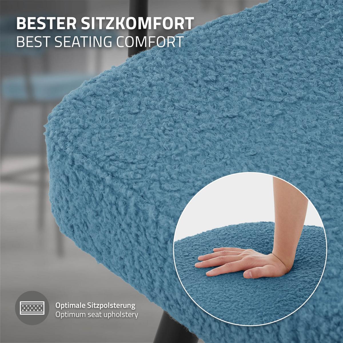 BARHOCKER 2er Set drehbar Blau mit Teddy-Stoff 76 cm hoch - Blau/Schwarz, Textil/Metall (61/103/55cm) - ML-DESIGN