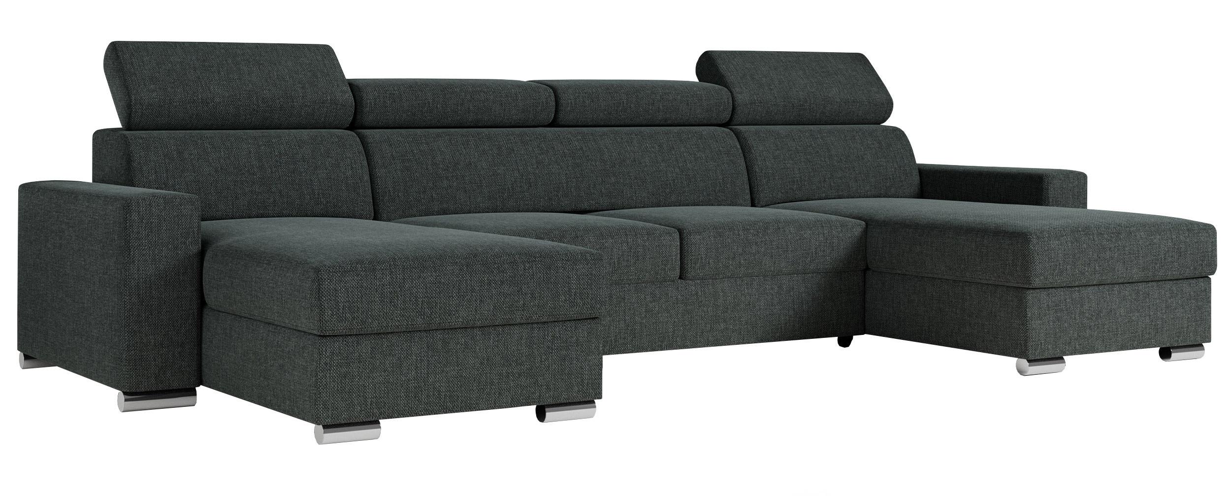WOHNLANDSCHAFT FOX U Dunkelgrau - Velvet - Dunkelgrau/Silberfarben, Kunststoff/Textil (306/98/168cm) - MKS