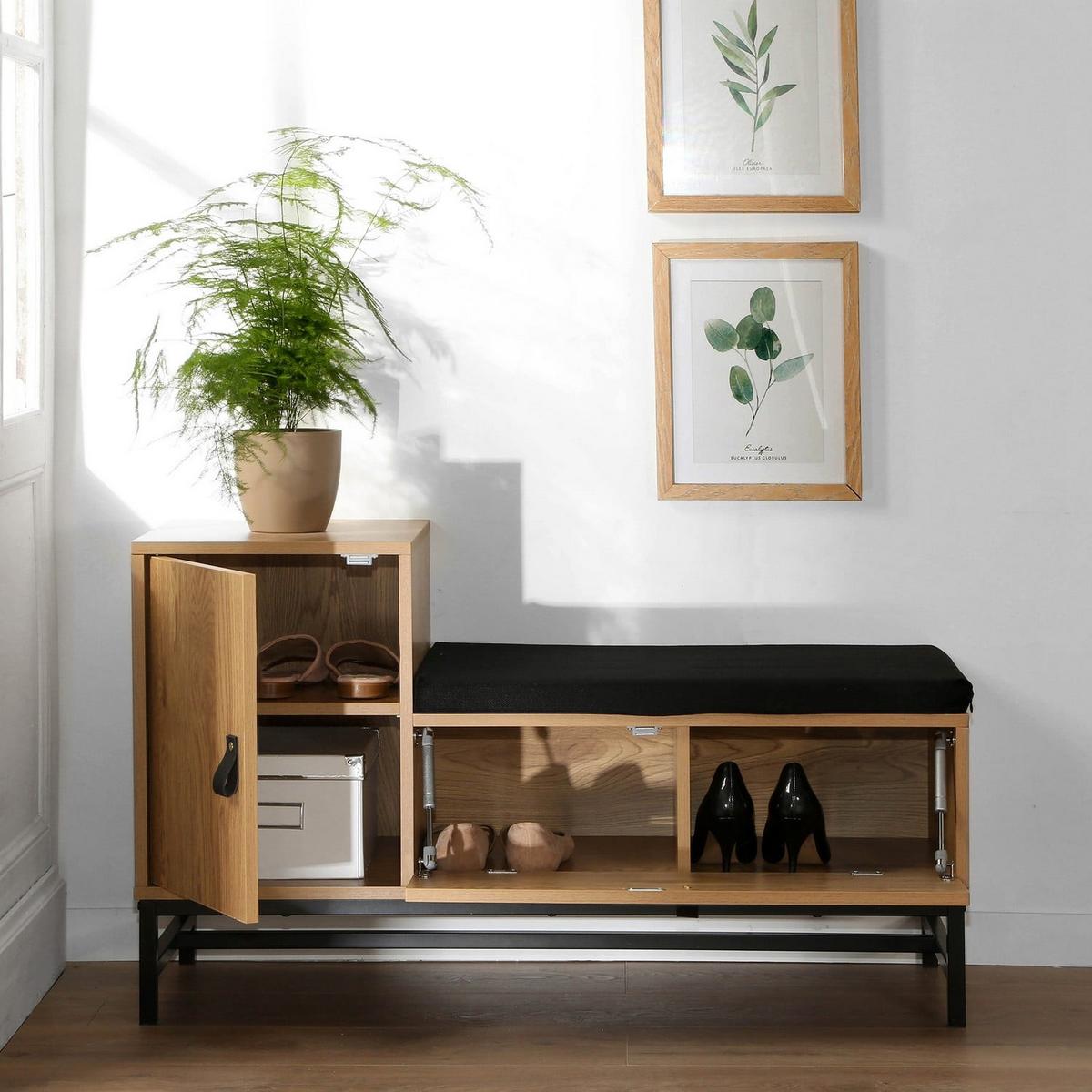 SCHUHBANK mit 2 Aufbewahrungsfächern jill 101/38/59 cm - Eschefarben, Holzwerkstoff (101/59/44cm) - Calicosy