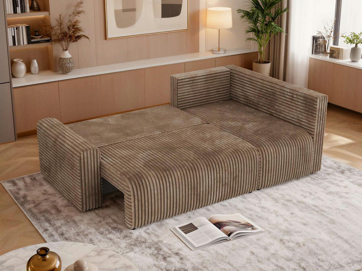 ECKSOFA NESSARO COR L - Braun Cord - Rechts - Schwarz/Braun, Kunststoff/Textil (240/151cm) - MKS