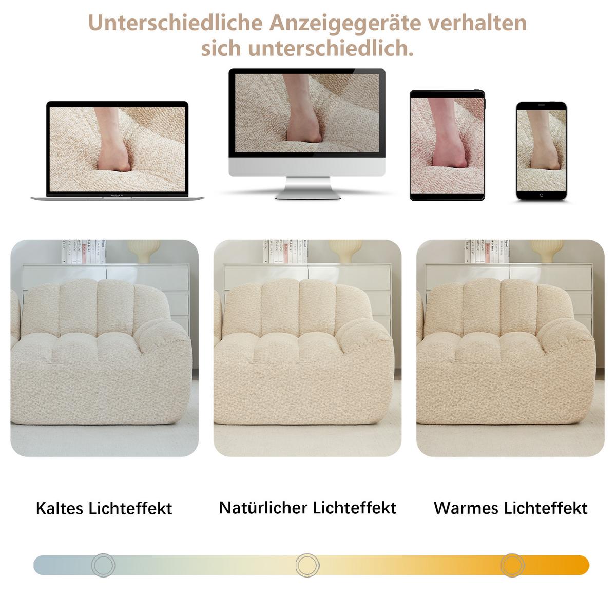 2-SITZER SOFA aus granuliertem Fleece, frameless in Muschelform ohne Montage - Creme, Textil (210/79/104cm) - Urban Meuble