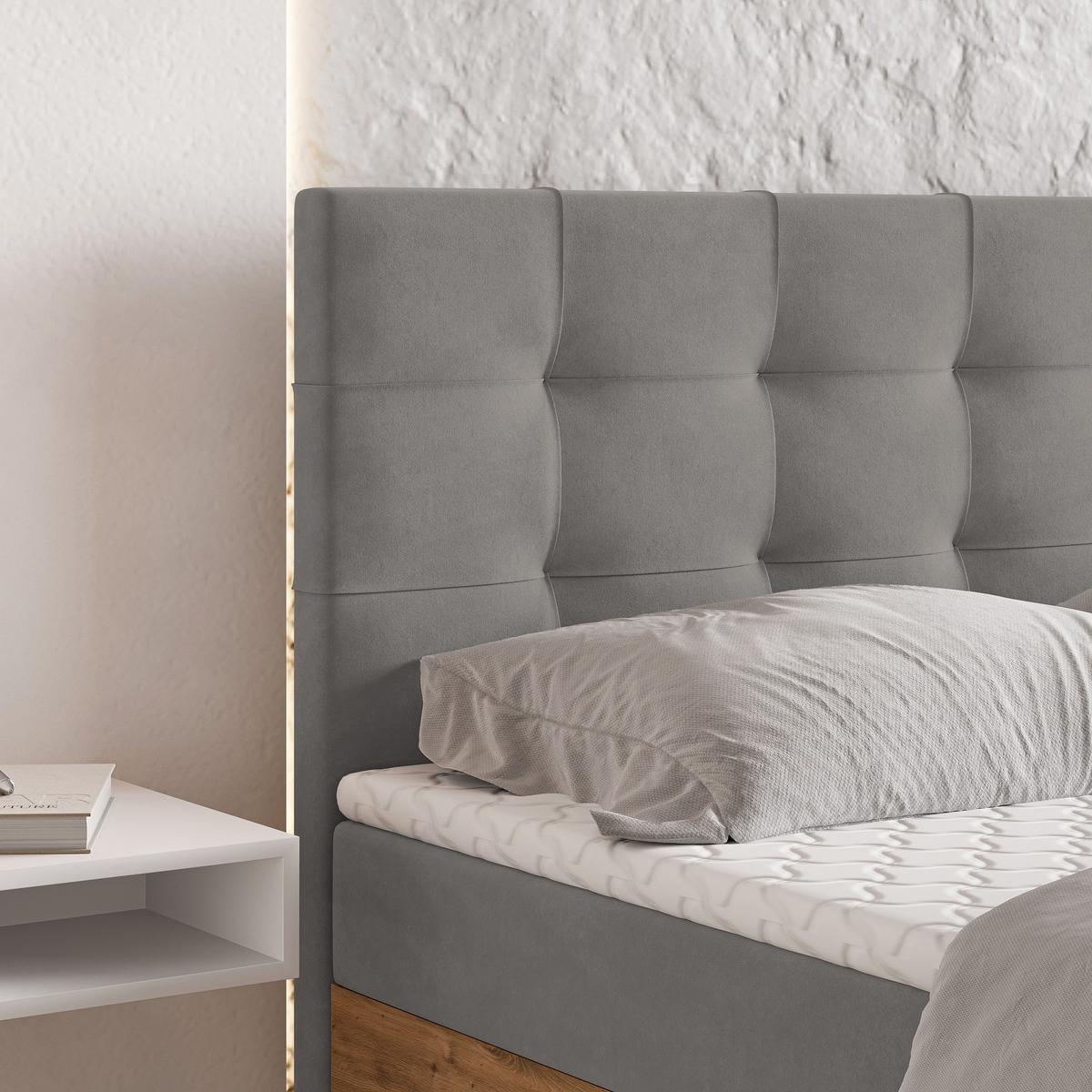 BOXBETT MOLVEN 160x200 cm mit Matratze und Topper - Grau - Grau, Holz (160/200cm) - MASSENO
