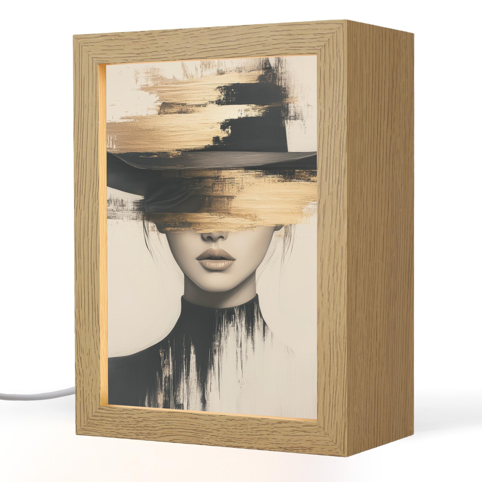 TISCHLEUCHTE Frau - Hut - Farbe 15x20 cm - Braun, Holzwerkstoff (8/15/20cm) - OnlyWow