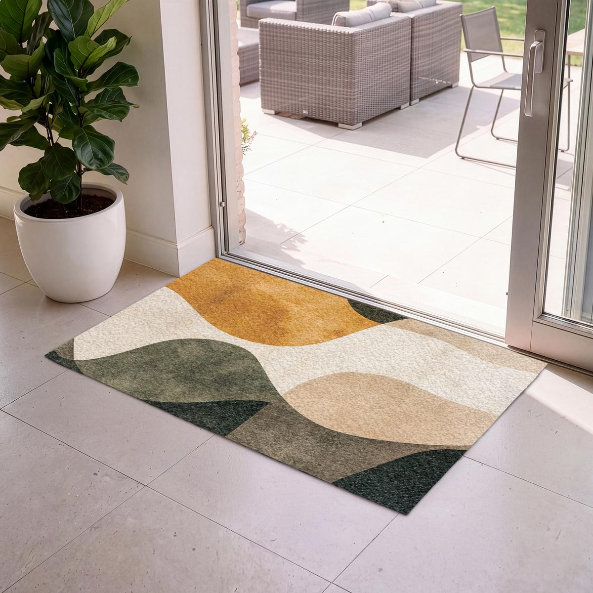 FUSSMATTE Formen - Ockergelb - Abstrakt Flurteppich 120x80 cm - Multicolor, Kunststoff (120/0.4cm) - MuchoWow