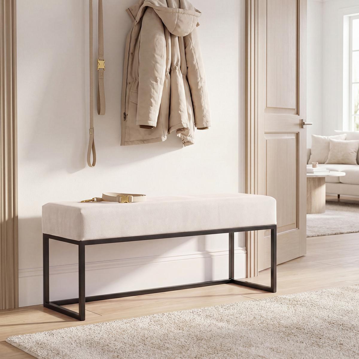 POLSTERBANK PURE 100 cm Metallgestell, Schwarz / Creme - Creme, Textil/Metall (100/44/30cm) - Idohome