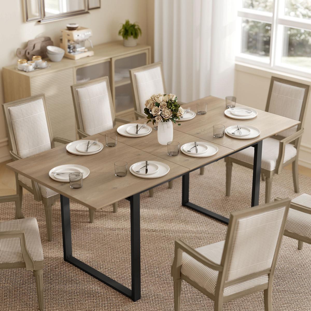 AUSZIEHBARER-ESSTISCH MDF Stahl Naturholz - Schwarz/Naturfarben, Holzwerkstoff/Metall (180/80/75cm) - HOMCOM