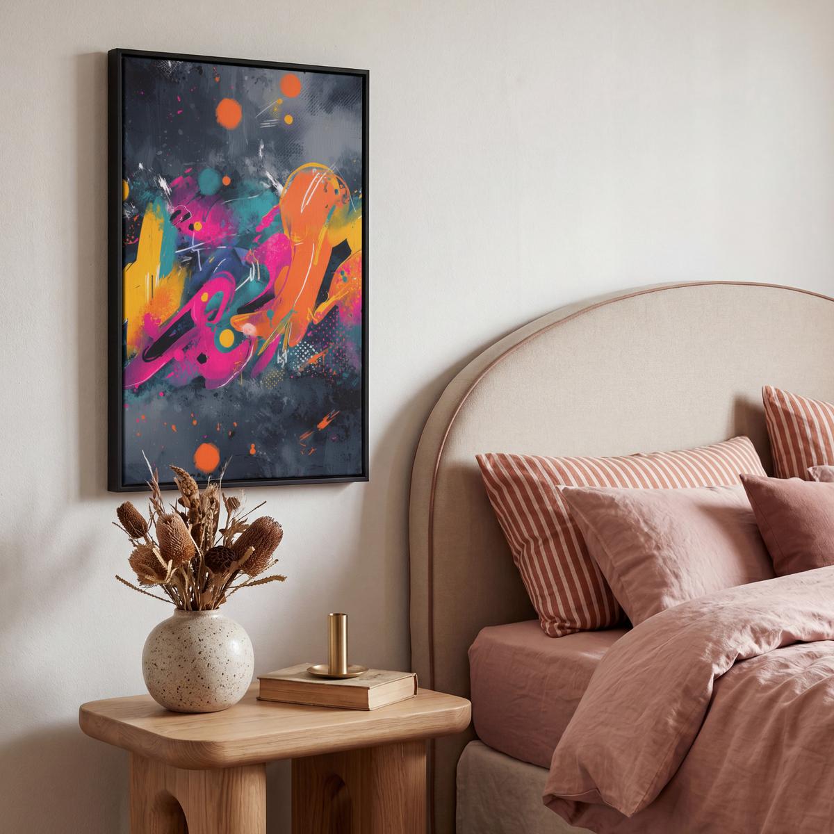 LEINWAND Bilder mit Rahmen - Abstrakt - Graffiti - Farbenfroh - Farbspritzer - 40x60 - Multicolor, Textil (40/60cm) - MuchoWow