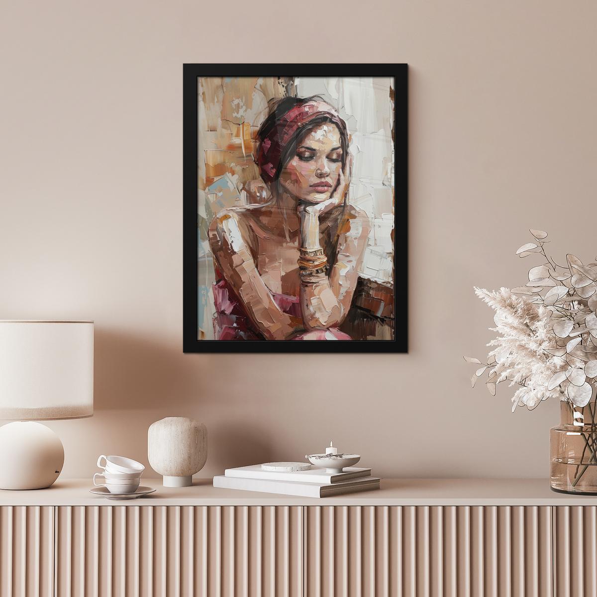 POSTER MIT RAHMEN Frau - Lackierung - Porträt - Modern Bilderrahmen 30x40 cm - Altrosa, Papier (30/40cm) - MuchoWow
