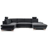 WOHNLANDSCHAFT CASA IV L-S Anthrazit Plüsch-Stoff mit Schlaffunktion - Anthrazit, Holz (344/100/199cm) - MASSENO