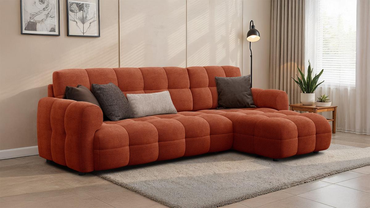 ECKSOFA MELLOW 4-Sitzer, dunkelorange - Dunkelorange/Schwarz, Holz/Textil (262/156cm) - Wozimo