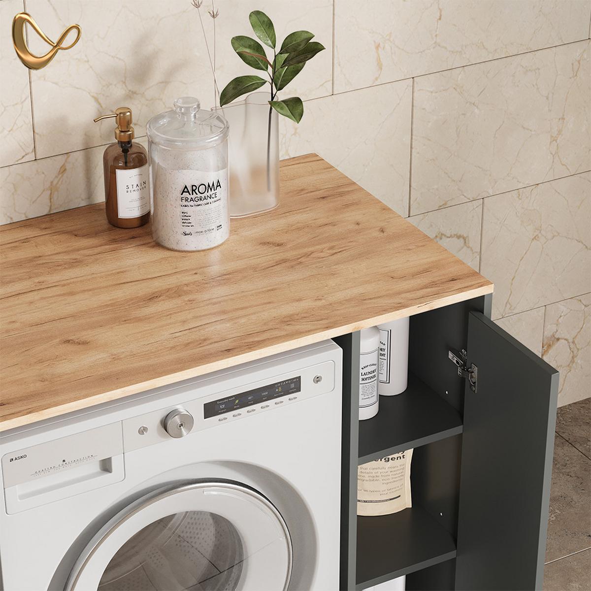 WASCHMASCHINENSCHRANK Paolina Anthrazit/Goldkraft Eiche 93.6 x 88.2 cm mit Fächern und Tür - Honigeiche/Anthrazit, Holzwerkstoff (93.6/88.2/60.3cm) - Livinity®