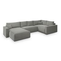 WOHNLANDSCHAFT VELAMI R-S Hellgrau Velours-Stoff mit Schlaffunktion - Hellgrau, Holz (365/83/194cm) - MASSENO