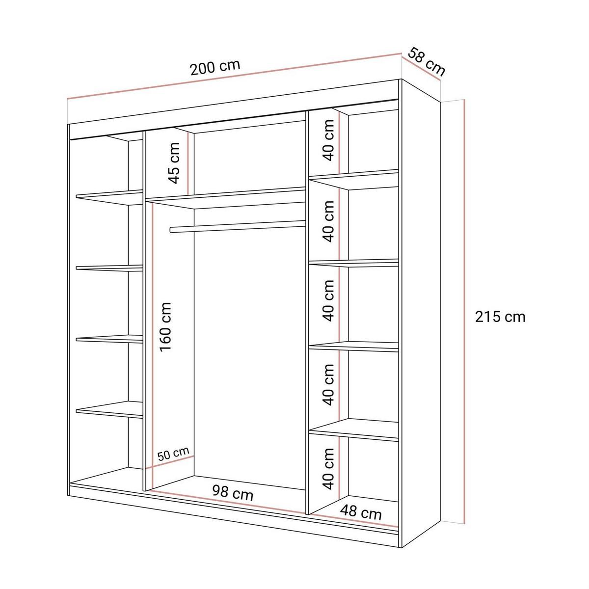 SCHIEBETÜRENSCHRANK BASTER II KASZMIR mit Spiegel - Kaschmir, Holzwerkstoff (200/215/58cm) - Lookway