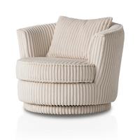 BIG-SESSEL Mega Cord creme wollweiß Ø 95 cm 360° drehbar, inklusive Kissen - Creme/Weiß, Holz/Holzwerkstoff (95/77/95cm) - Furn.Design