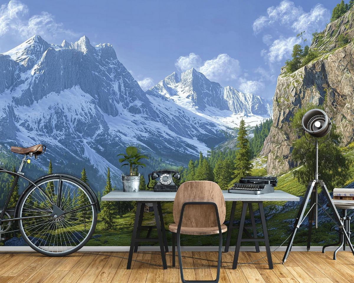 FOTOTAPETE 3D Effekt Berge Landschaft Wohnzimmer 250x175 - Multicolor, Papier (250/175cm) - Wallarena