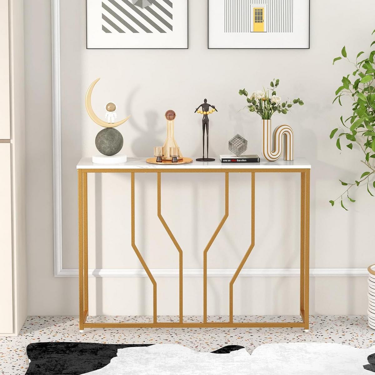 EINGANGSTISCH 80cm Gold - Goldfarben, Holz (30/110/80cm) - COSTWAY