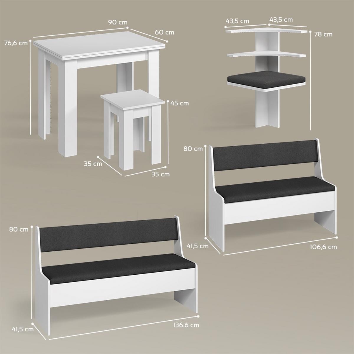 ECKBANKGRUPPE Tiberio Weiß 180 x 150 cm mit Tisch - Weiß, Holzwerkstoff (180/80/150cm) - Livinity®