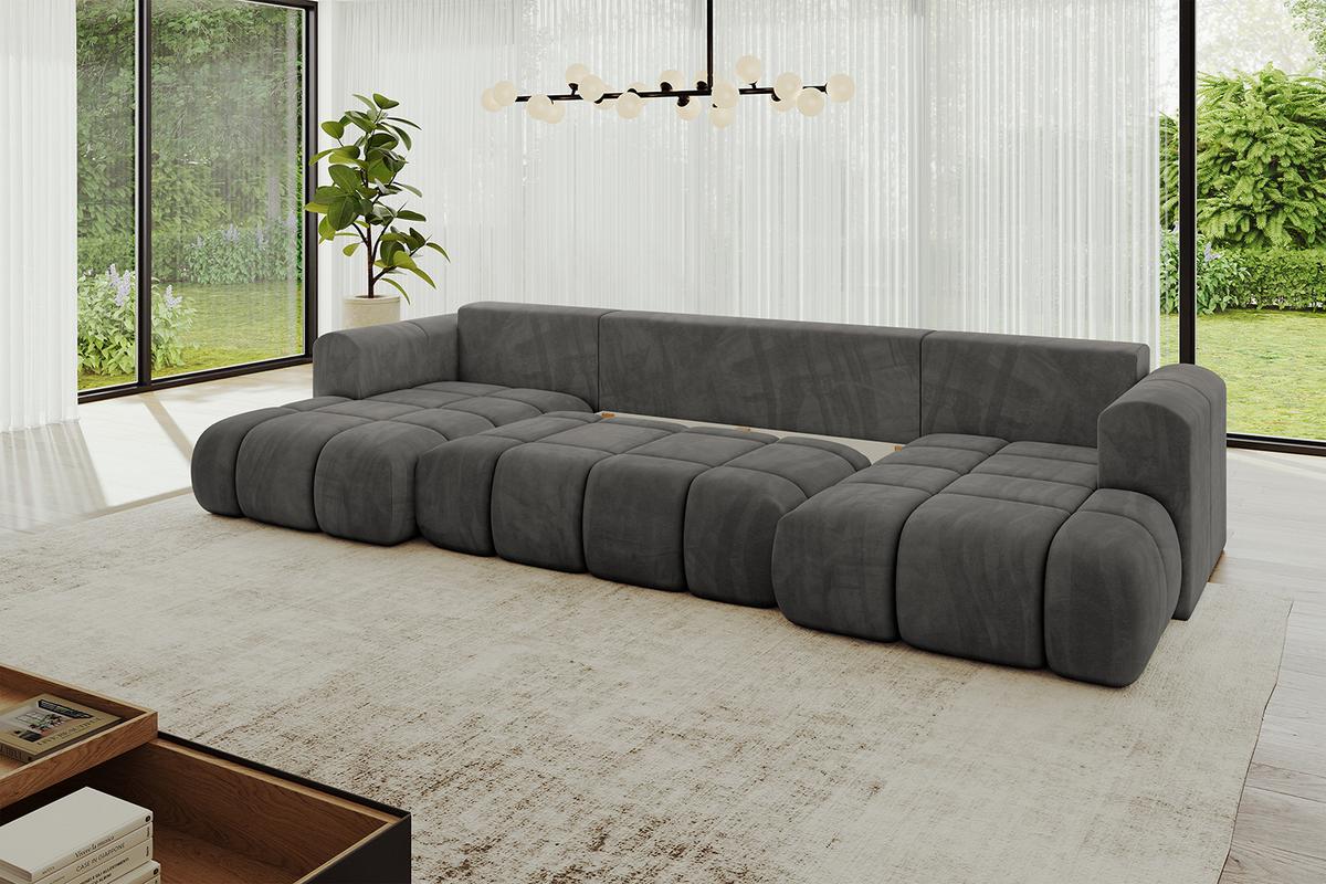 WOHNLANDSCHAFT CLOUD-U 405x185x90 Dunkelgrau Velours - Dunkelgrau, Holzwerkstoff/Kunststoff (405/90/185cm) - ALTDECOR