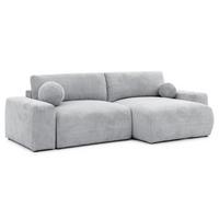 ECKSOFA Puffy mit Schlaffunktion und Bettkasten - besonders weich und puffig aus Hellgrau Chenille-Stoff - Ottomane rechts - Hellgrau/Schwarz, Holz/Kunststoff (266/138cm) - S-Style Möbel