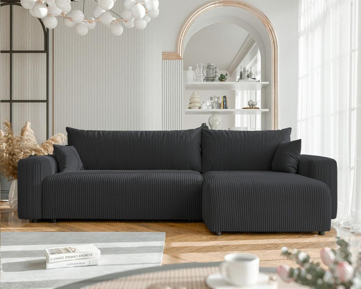ECKSOFA Luna Max Mit Schlaffunktion - Dunkelgrau, Holzwerkstoff/Textil (145/278cm) - Fun Möbel