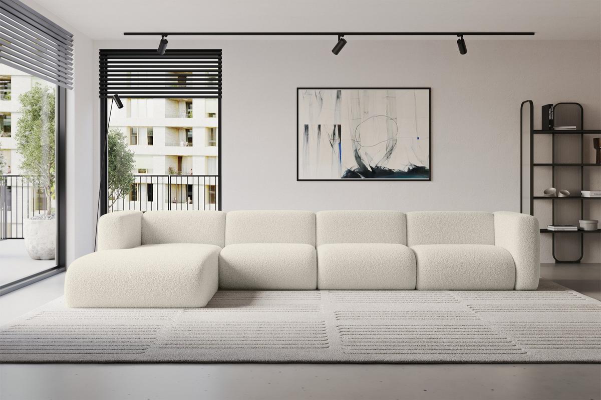 ECKSOFA Ottomane Links MIRA-L3 409x179x70 Beige Bouclé - Kaschmir/Beige, Holzwerkstoff/Kunststoff (409/179cm) - ALTDECOR