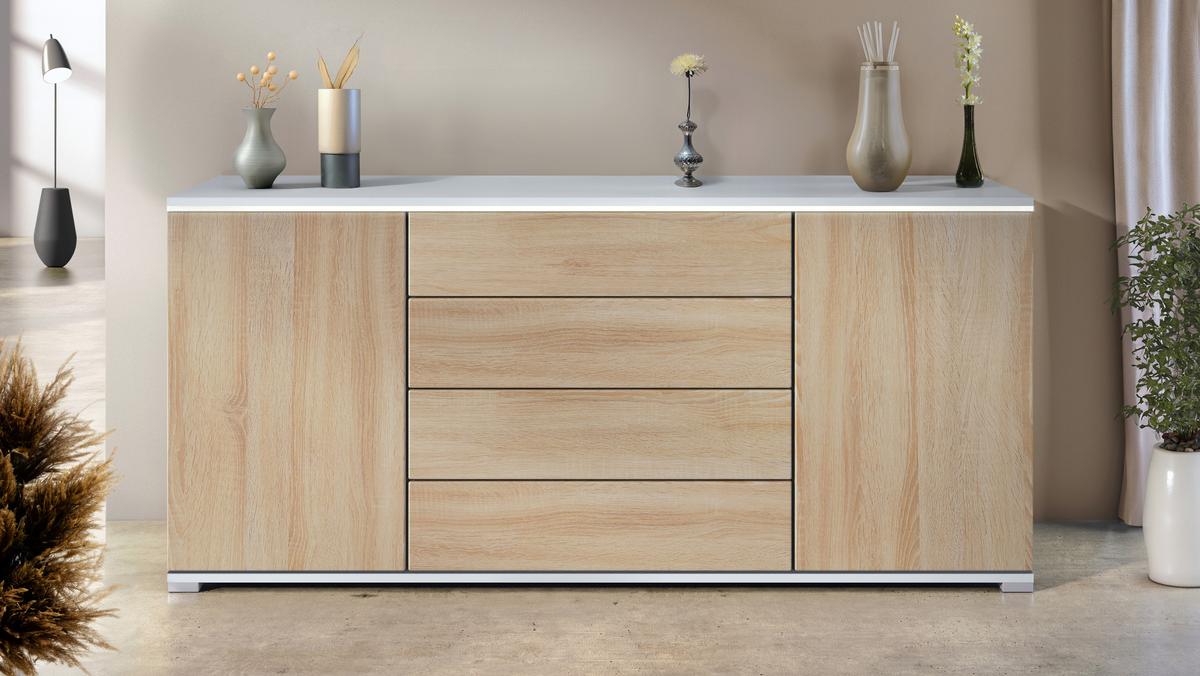 SIDEBOARD Faro Eiche sägerau - Hellbraun, Holzwerkstoff (166.5/75.5/35cm) - Vladon