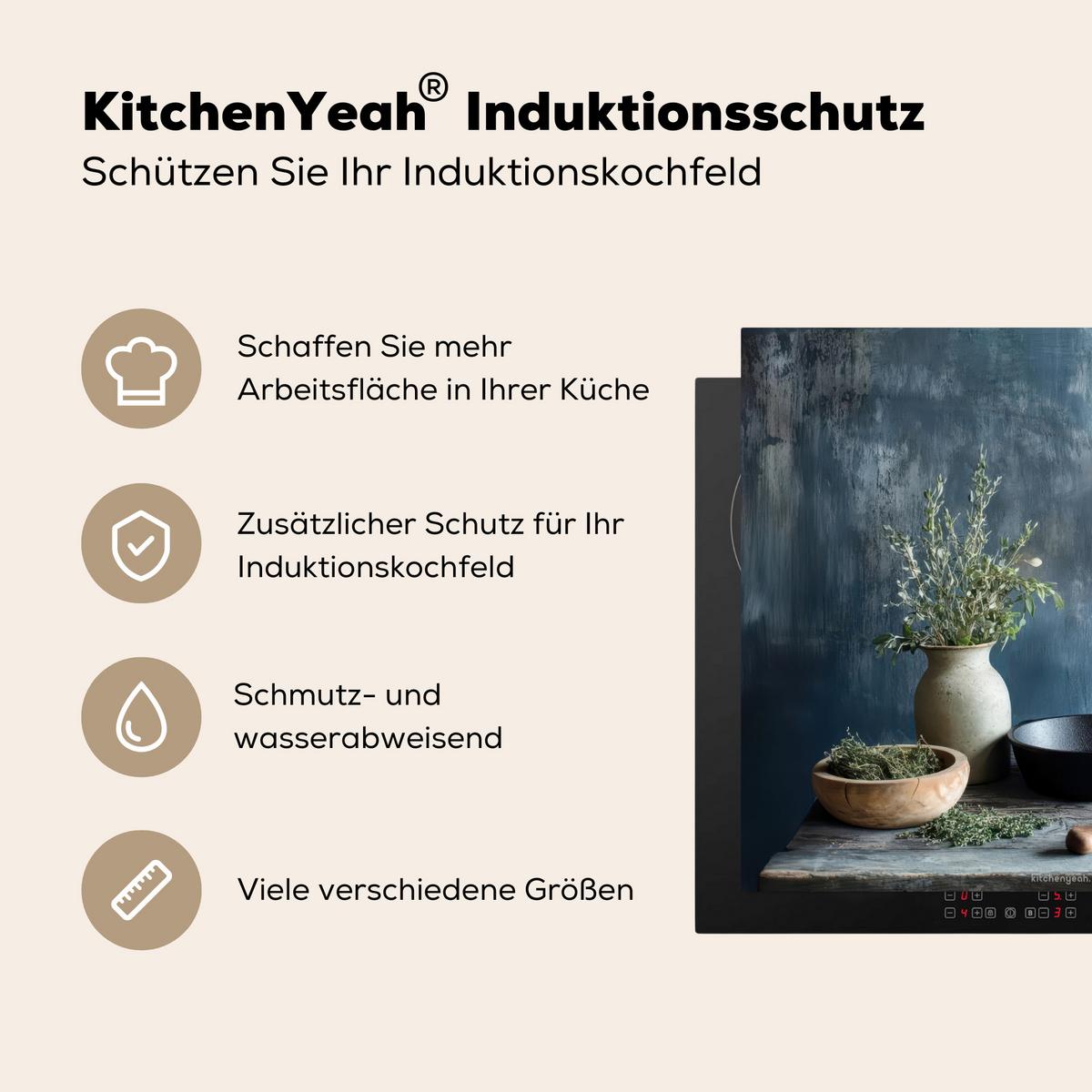 HERDABDECKPLATTE Stilleben - Kräuter - Rustikal Abdeckung Ceranfeld 59x51 cm - Blaugrau, Kunststoff (59/51/0.2cm) - MuchoWow