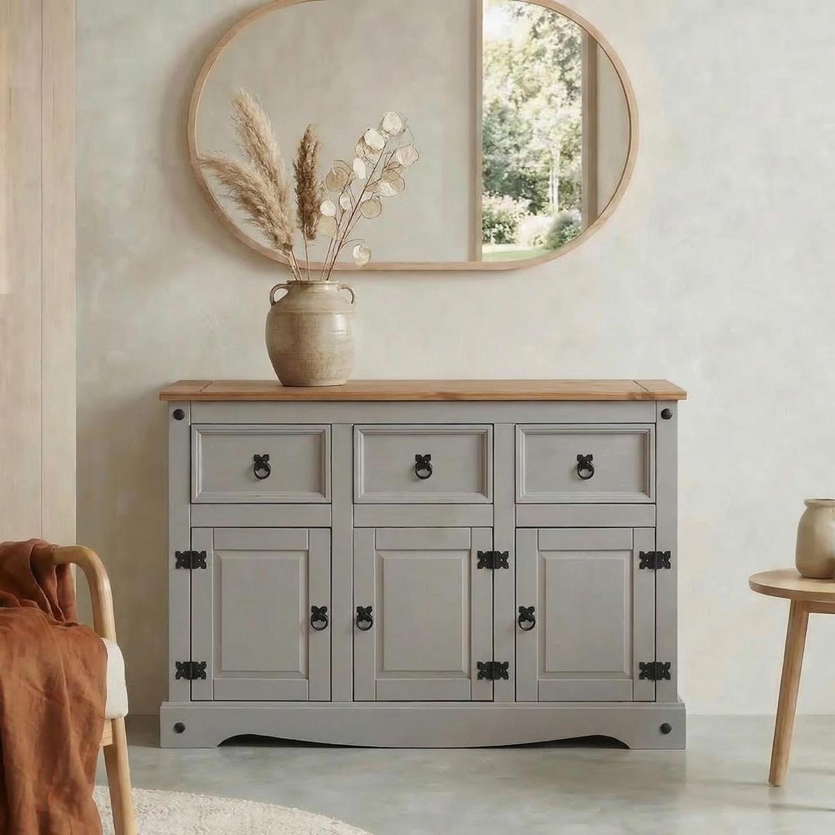 SIDEBOARD RAMON grau/natur - Naturfarben/Grau, Holz (125/76/40cm) - CARO-Möbel
