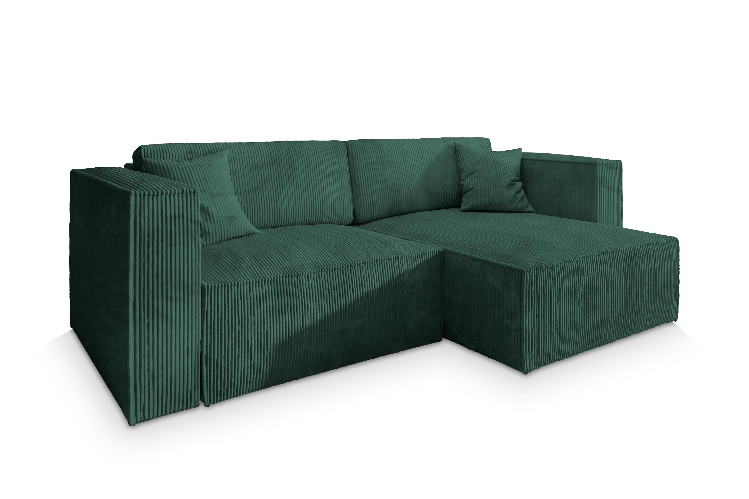 ECKSOFA NERIO P Grün Kordstoff mit Schlaffunktion - Grau/Grün, Holz/Kunststoff (245/148cm) - MASSENO