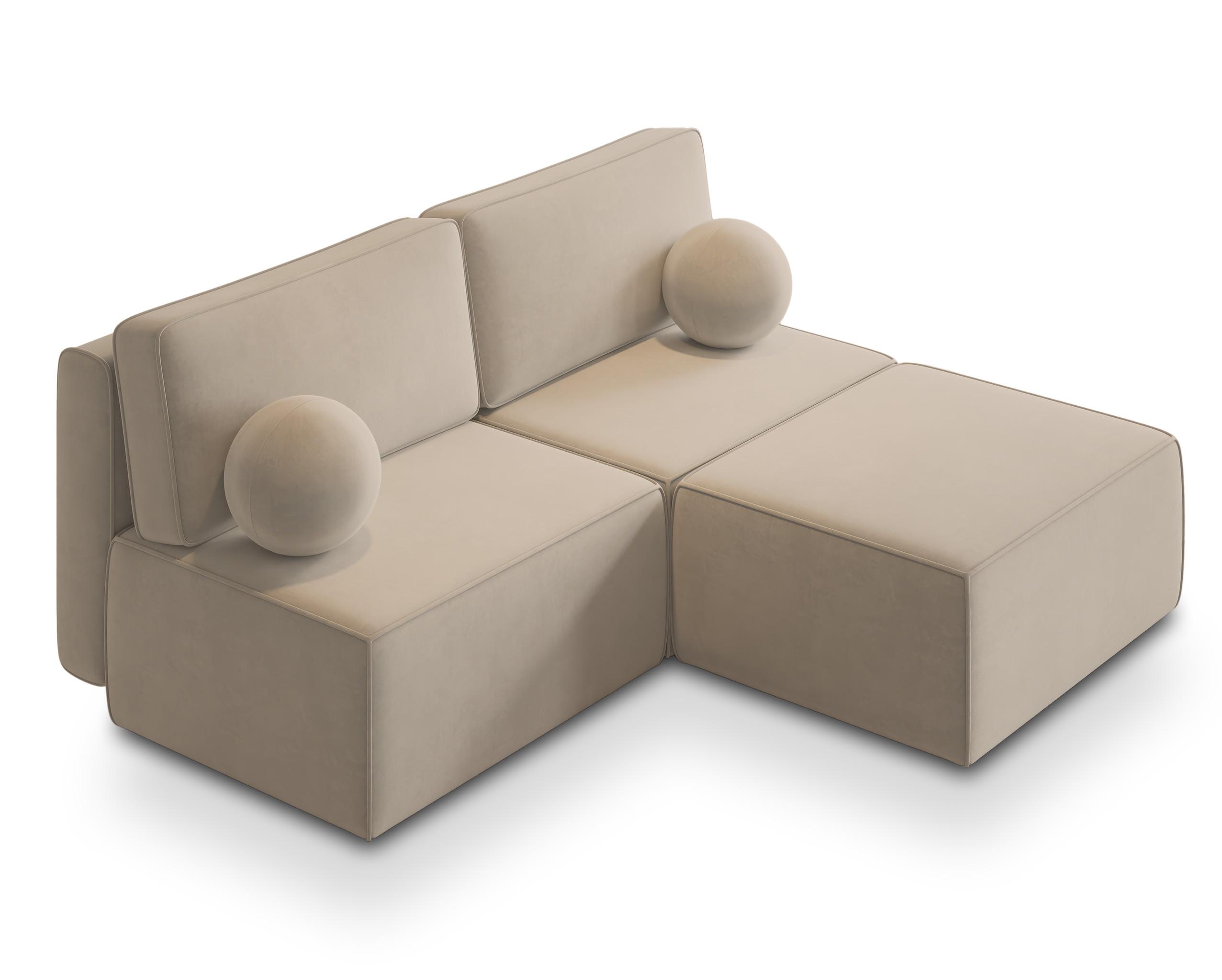 ECKSOFA VARNA M Creme Velours-Stoff mit Schlaffunktion - Creme/Grau, Holz/Kunststoff (196/158cm) - MASSENO