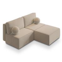 ECKSOFA VARNA M Creme Velours-Stoff mit Schlaffunktion - Creme/Grau, Holz/Kunststoff (196/158cm) - MASSENO