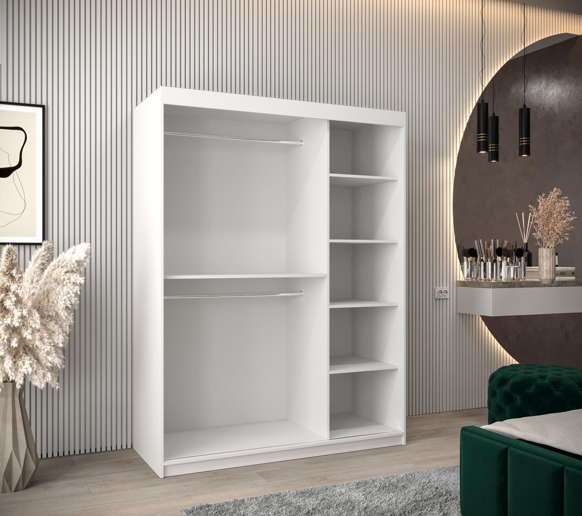 SCHWEBETÜRENSCHRANK 200/150/62 2-türig - Silberfarben/Weiß, Holz/Kunststoff (150/200/62cm) - Abiks Möbel