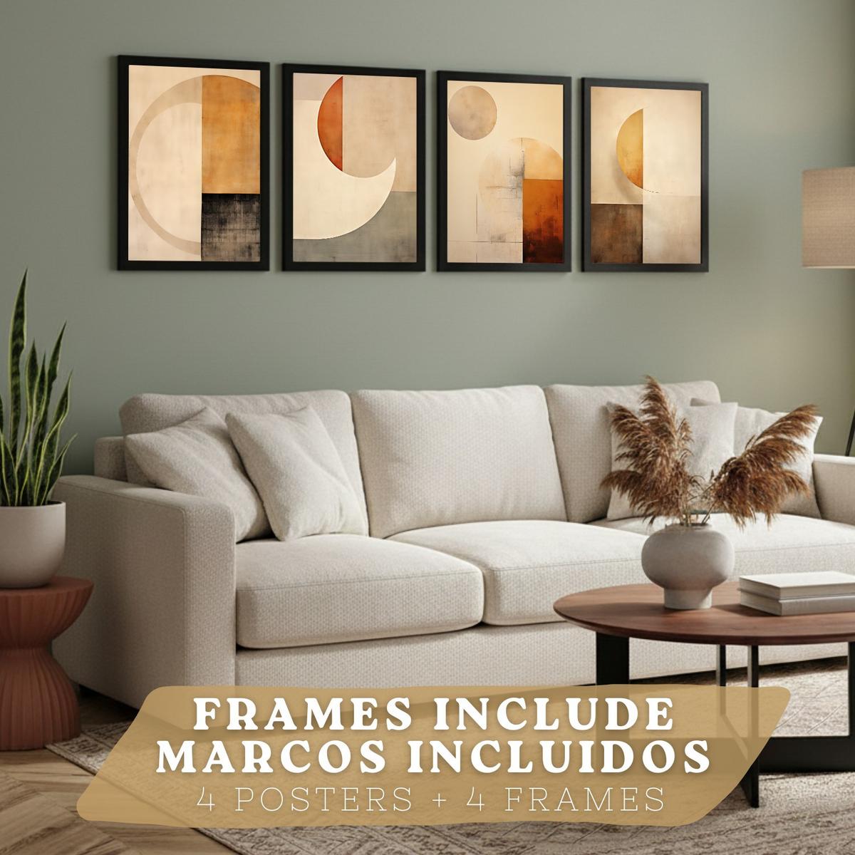POSTER Set of 2 Beige Abstract Shape Wall Art Modern Living Room Bedroom Kitchen Bathroom Decor Schwarzer Rahmen A3 - Schwarz, Papier (29.7/1/42cm) - Nacnic