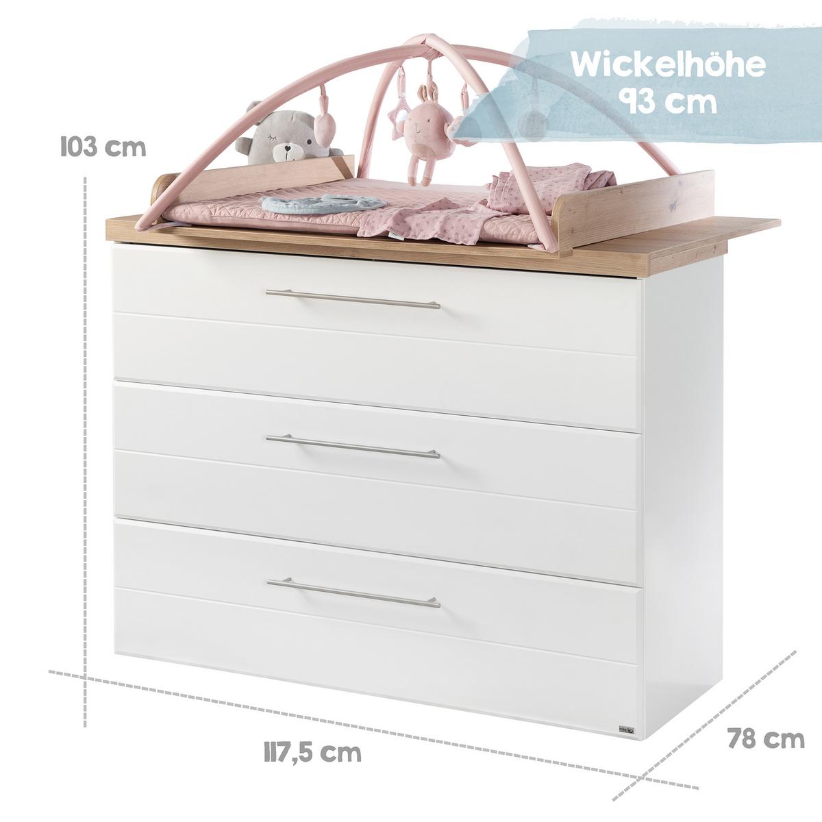 WICKELKOMMODE Nele - Silberfarben/Weiß, Holzwerkstoff/Metall (119/103/77.5cm) - Roba