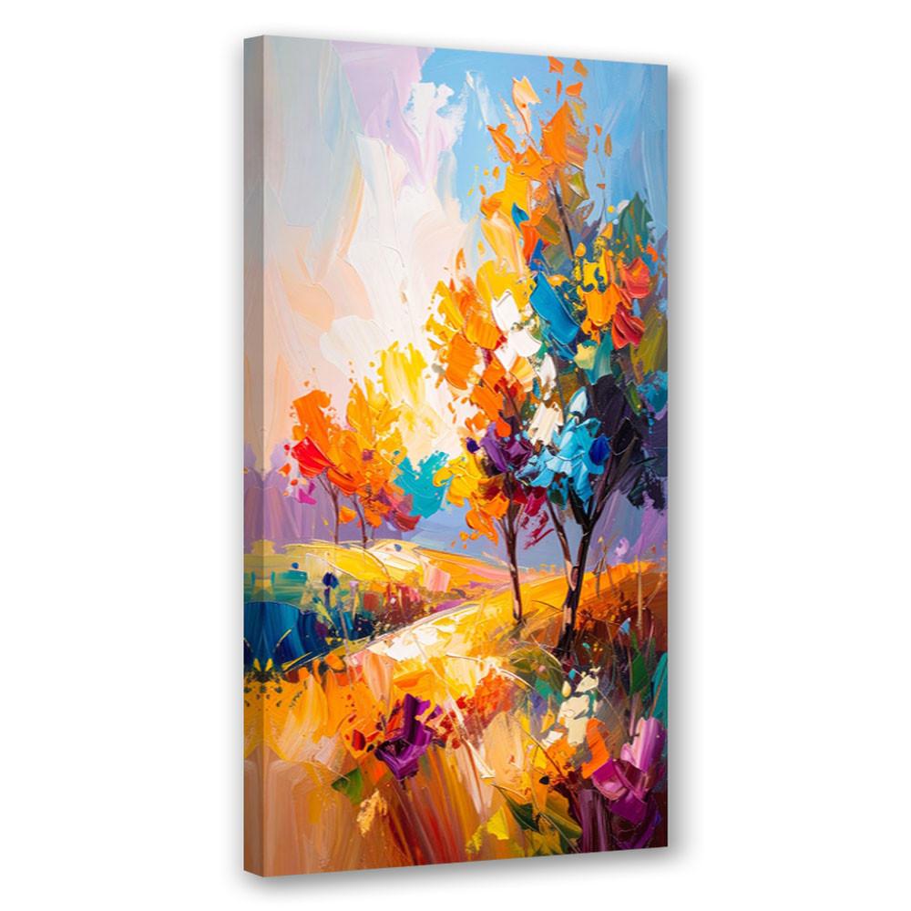 LEINWANDBILD Bunte Bäume Landschaft Imitation Farbe 50x100cm - Multicolor, Textil (50/100cm) - Feeby