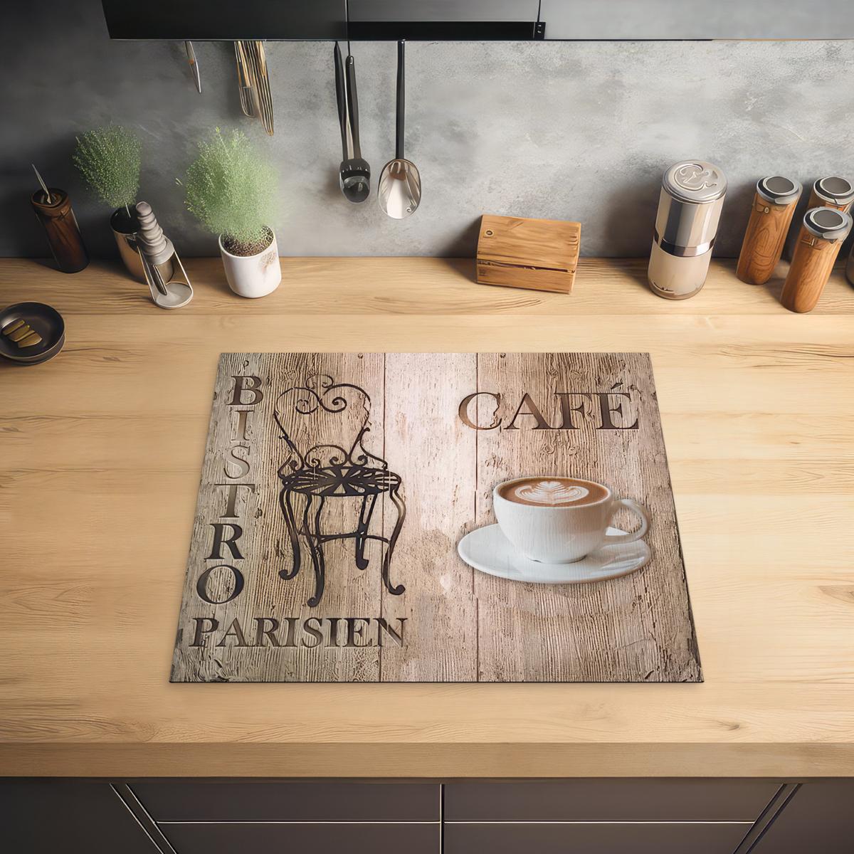 HERDABDECKPLATTE Bistro Parisien - Café - Kaffee - Jahrgang Abdeckung Ceranfeld 57.6x51.6 cm - Cappuccino, Kunststoff (57.6/51.6/0.2cm) - MuchoWow