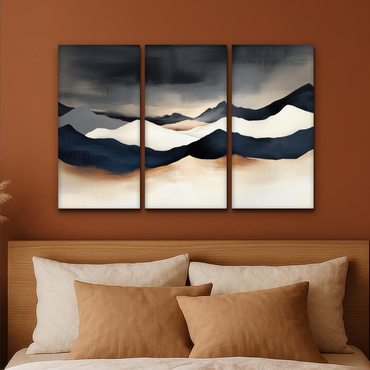 LEINWANDBILD 3er Set Landschaft - Abstrakt - Modern 90x60 cm - Dunkelblau, Textil (90/60cm) - MuchoWow