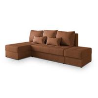 ECKSOFA NORVIupferfarben Geflochtener Stoff mit Schlaffunktion - Kupferfarben, Holz (251/143cm) - MASSENO
