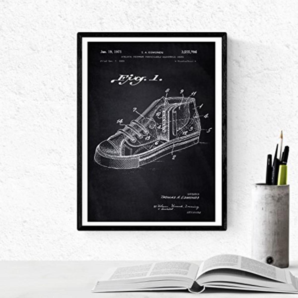 POSTER Set mit 4 Schwarz Patenten Basketball A4 Schwarzer Rahmen - Schwarz, Papier (29.7/3cm) - Nacnic