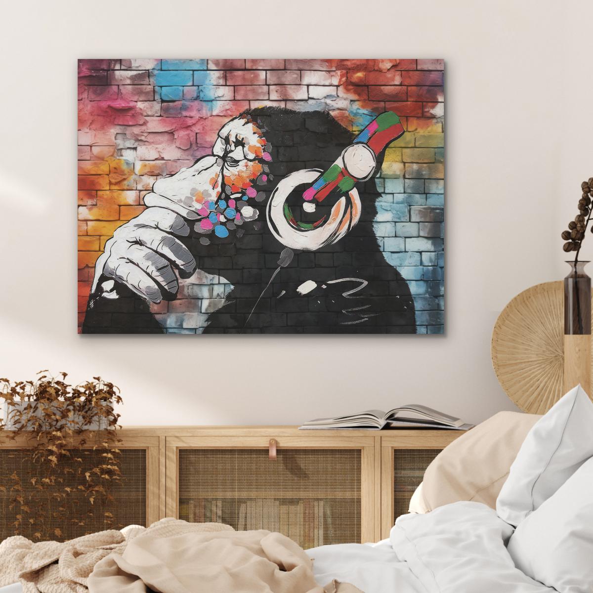 AKUSTIKBILD Affe - Graffiti - Musik Gemälde 80x60 cm - Multicolor, Kunststoff (80/60/0.9cm) - MuchoWow