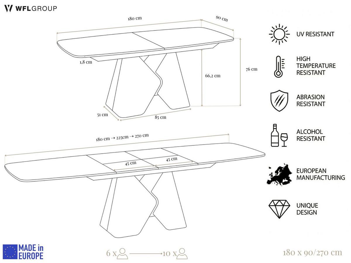 ESSTISCH Vanta rechteckig ausziehbar verlängerbar mit Metallgestell in Kaschmir Grau, Eiche Braun 180-270/90/76 cm - Eiche Wotan/Schwarz, Holzwerkstoff/Metall (90/270/76cm) - WFL GROUP