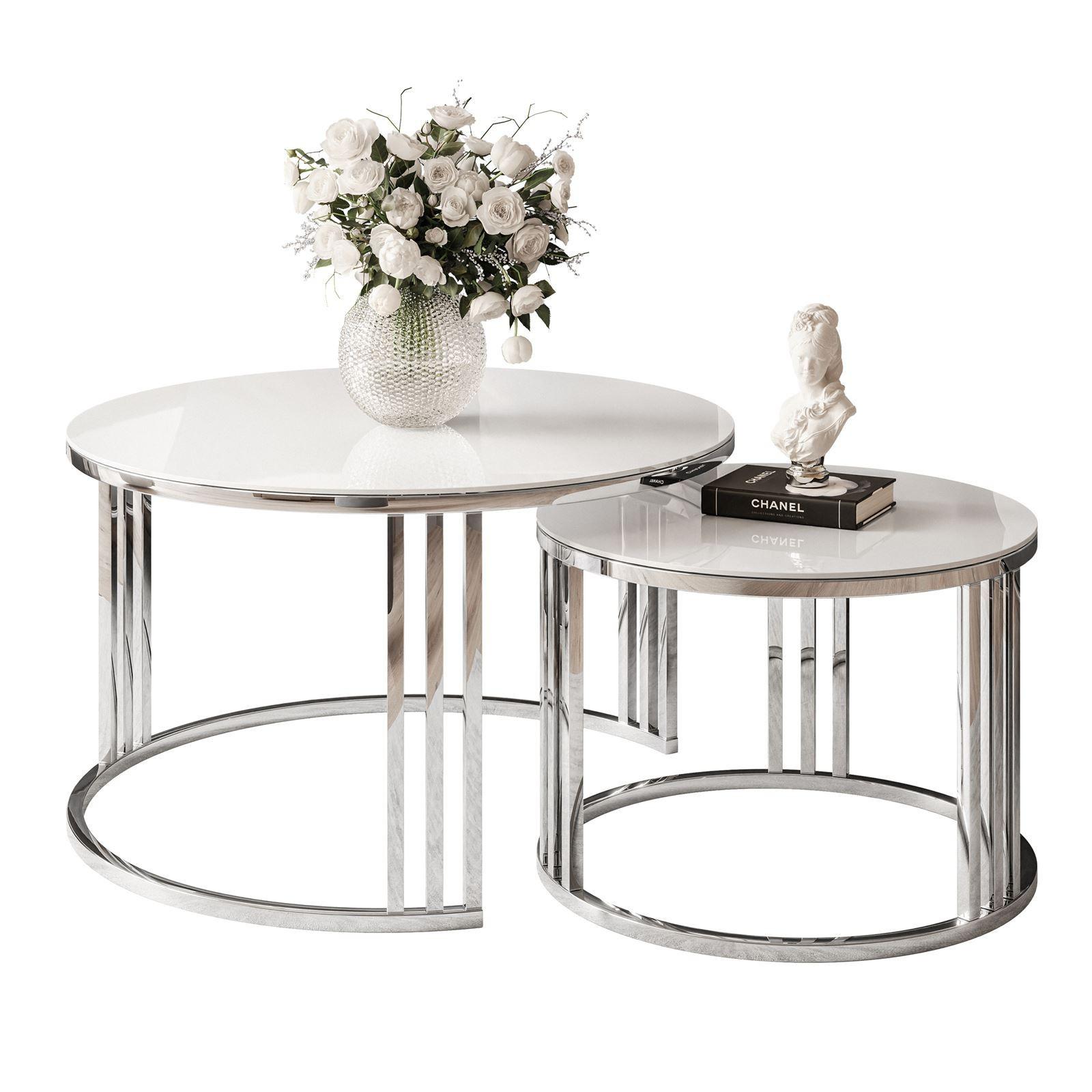 COUCHTISCH 2 in 1 LORI GLASS verchromt silber - Silberfarben/Weiß, Glas (70/70/48cm) - Lookway