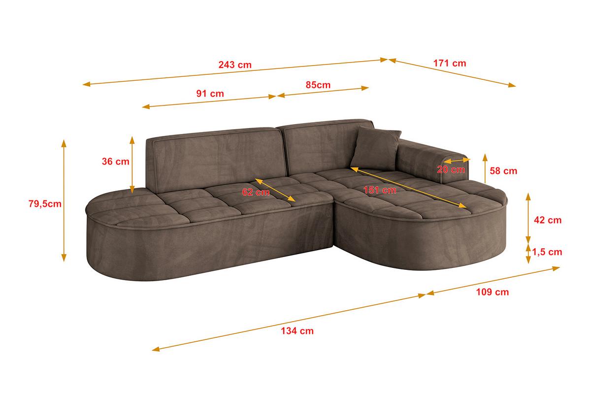 ECKSOFA Ottomane Rechts TARO-L1 - 243x171x79,5 cm Braun - Braun, Holzwerkstoff/Textil (243/171cm) - ALTDECOR