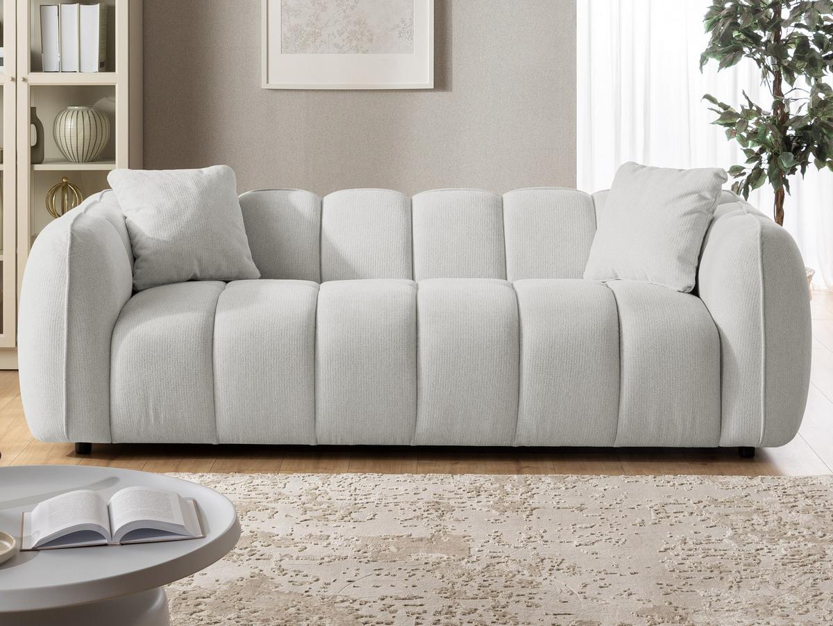 3-SITZER SOFA Nubira in tief gesteppter Bubble-Optik aus weichem Hellgrau Strukturstoff im modernen Design - Hellgrau/Schwarz, Holz/Kunststoff (228/69/89cm) - S-Style Möbel