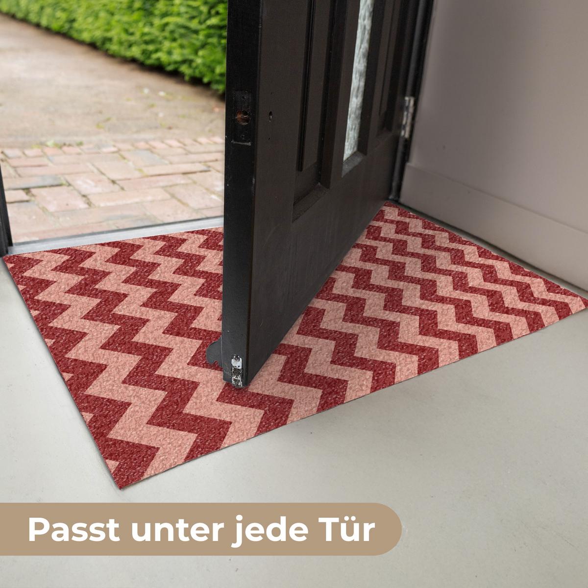 FUSSMATTE Zickzack - Streifen - Muster - Rot Schmutzfänger 90x60 cm - Bordeaux, Kunststoff (90/0.4cm) - MuchoWow