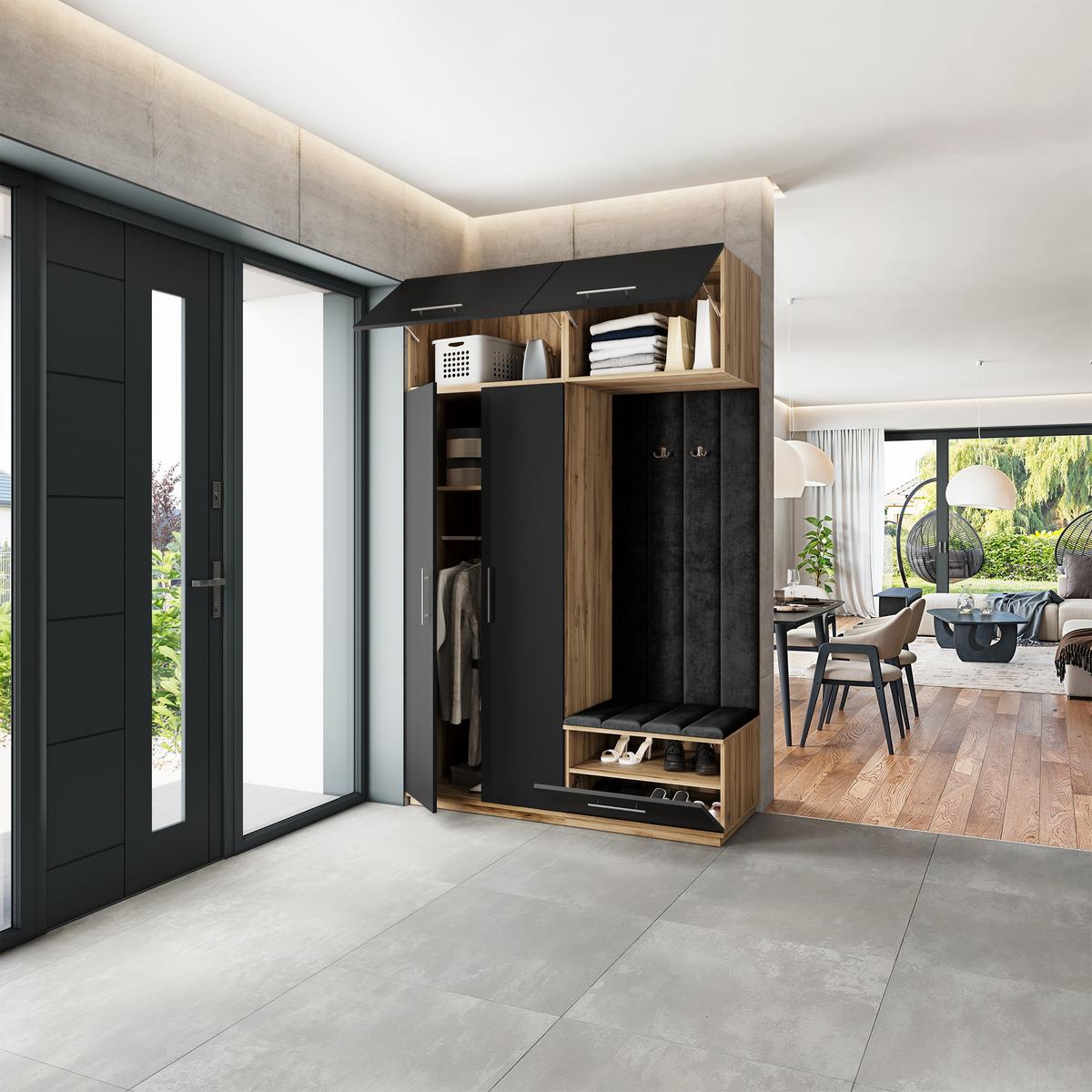 GARDEROBENSCHRANK REMA 150/240/60 cm Modern Eiche Wotan - Eiche Wotan/Schwarz, Holzwerkstoff (150/240/60cm) - MASSENO