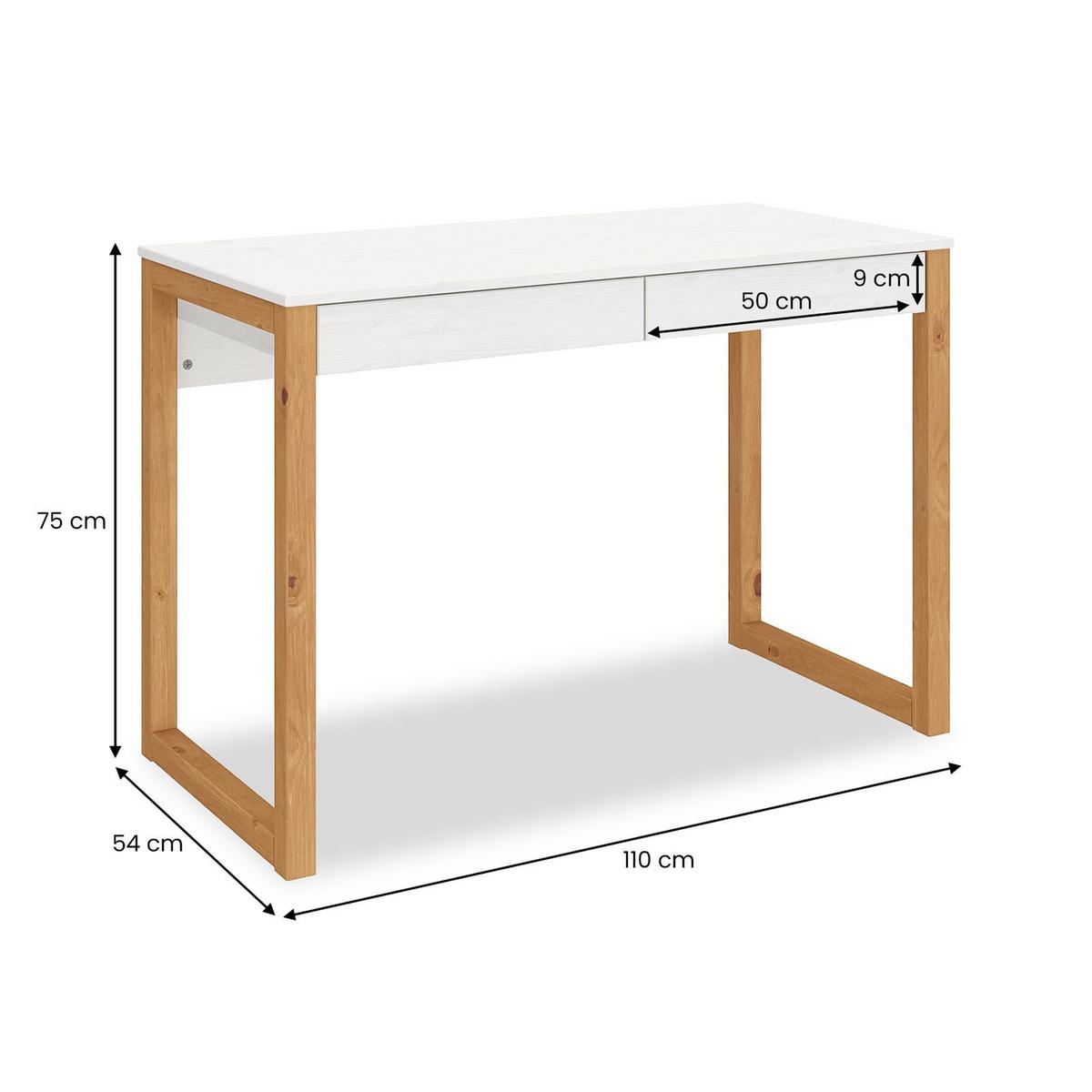 SCHREIBTISCH NOAH weiß/Eiche - Eichefarben/Weiß, Holz (54/110/75cm) - IDIMEX