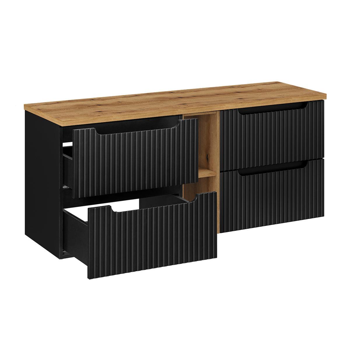 DOPPELWASCHTISCH 140.4cm Riva Schwarz und Holz - Schwarz, Holzwerkstoff (140.4/59/40cm) - Petits-meubles