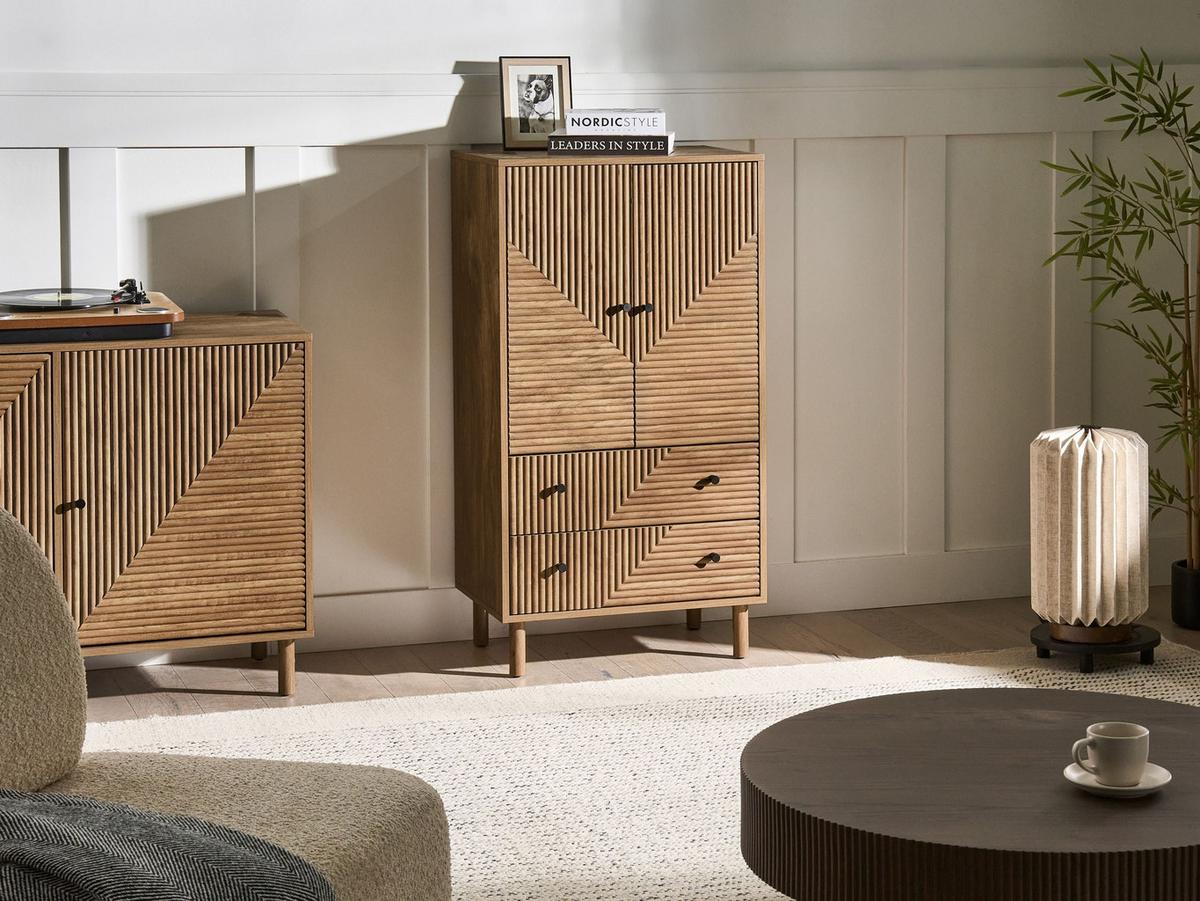 SCHRANK Hellbraun Ronge - Hellbraun/Braun, Holz/Holzwerkstoff (60/110/40cm) - Beliani