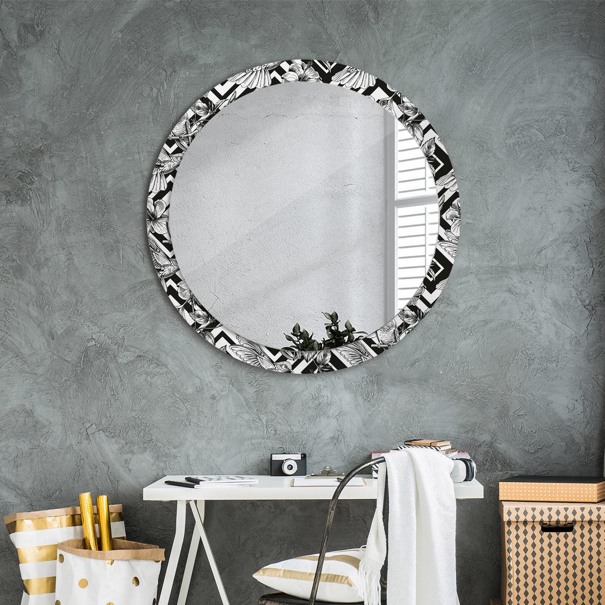 SPIEGEL Rund Ø 90 cm mit Aufdruck - Schwarz, Glas (90/90/0.4cm) - Wallfluent